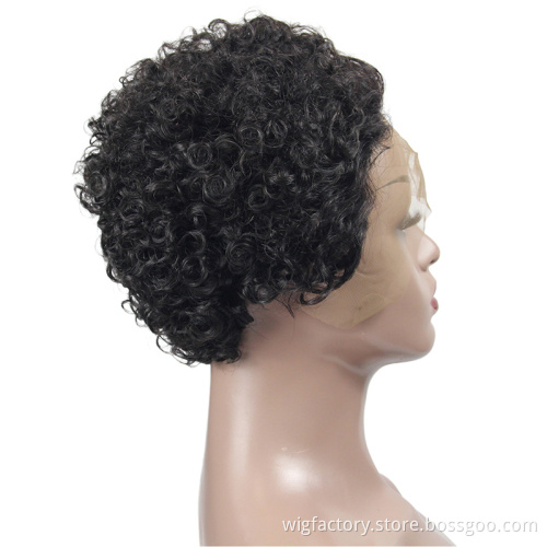 Cheap unprocessed lace pixel bob wigs Pre-plucked short pixel curly wig lace wigs for black women kinky curly short
